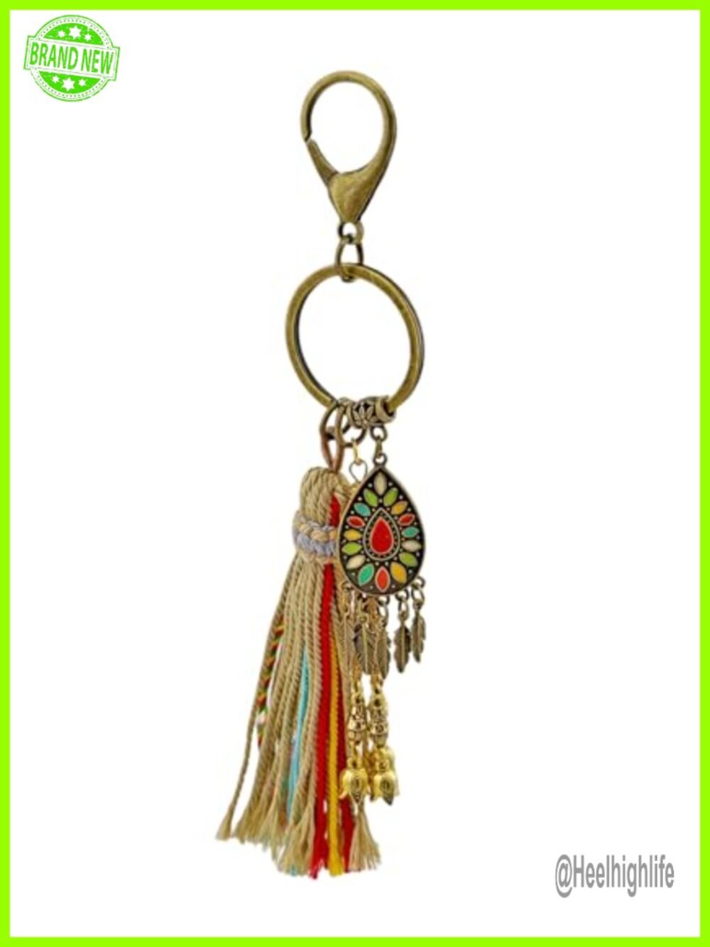 Boho Tassel Keychain Purse Charm Brass Handbag Accessory